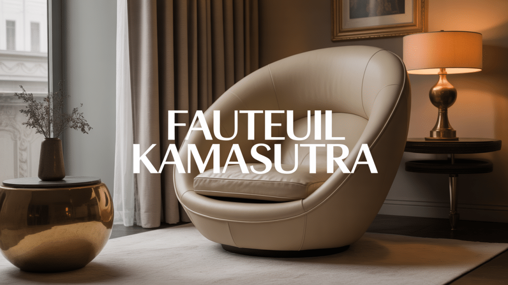 Fauteuil kamasutra cuir beige dans chambre élégante