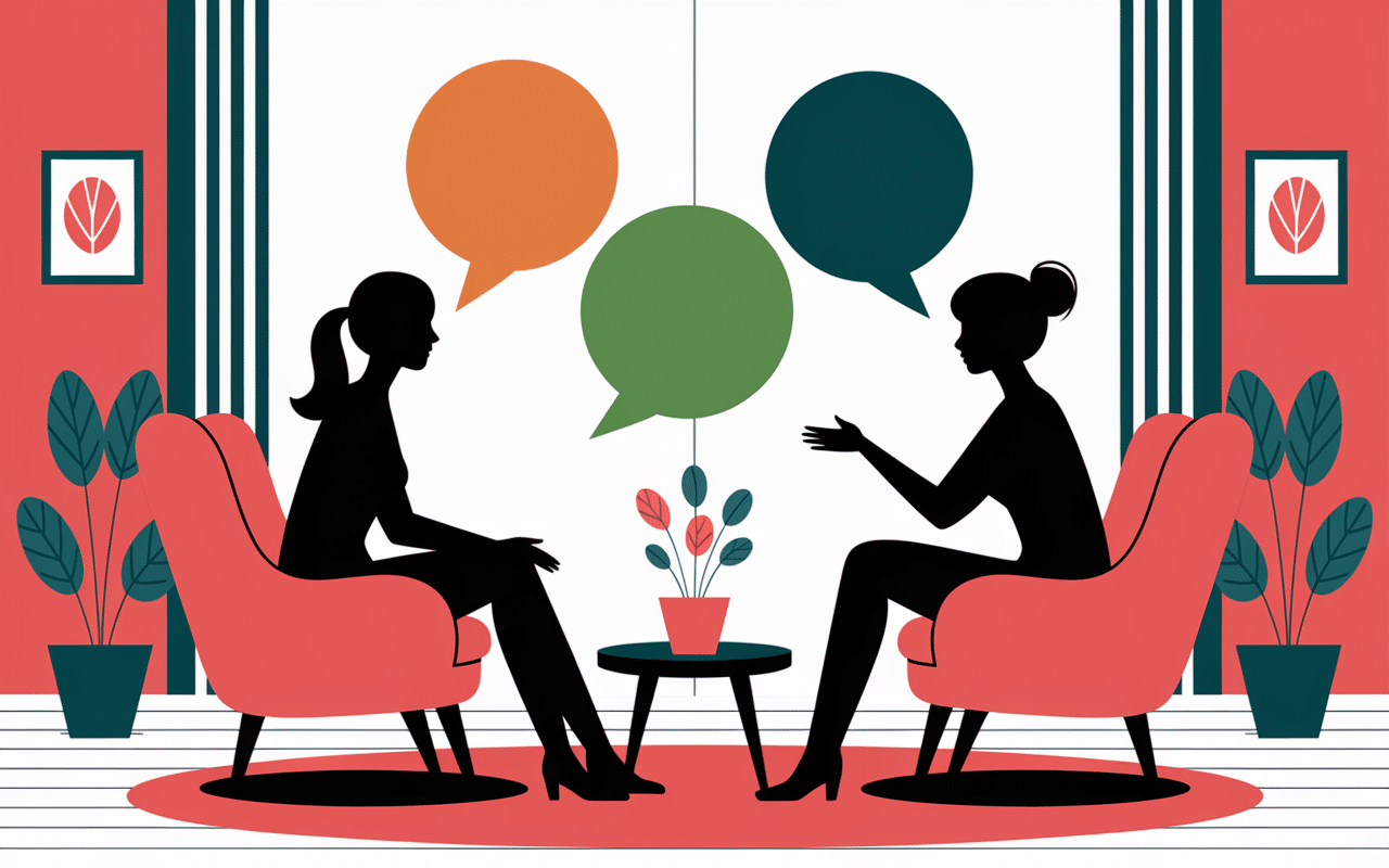 Discussion femmes excitée dans salon cosy