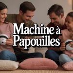famille utilisant machine a papouilles bras ambiance detendue