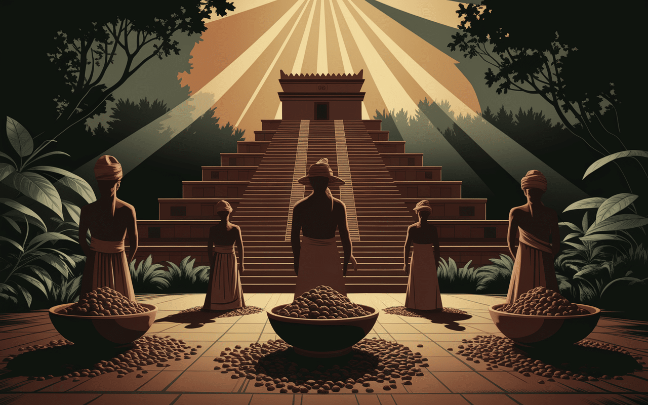 Temple civilisations anciennes fèves de cacao chocolats aphrodisiaque