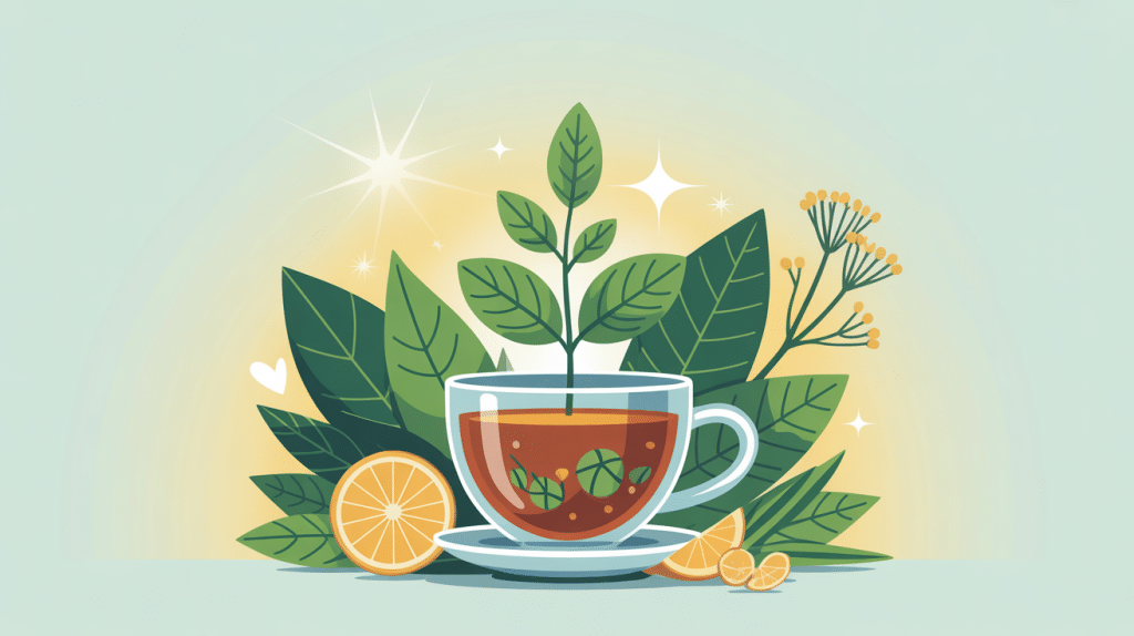 Illustration Bio The France perte de poids avec tasse de thé, thé vert, maté, pissenlit