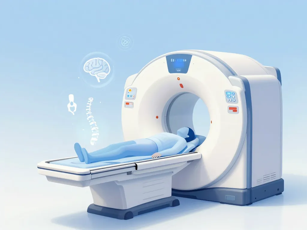 IRM Agde machine patient et icônes médicales stylisées