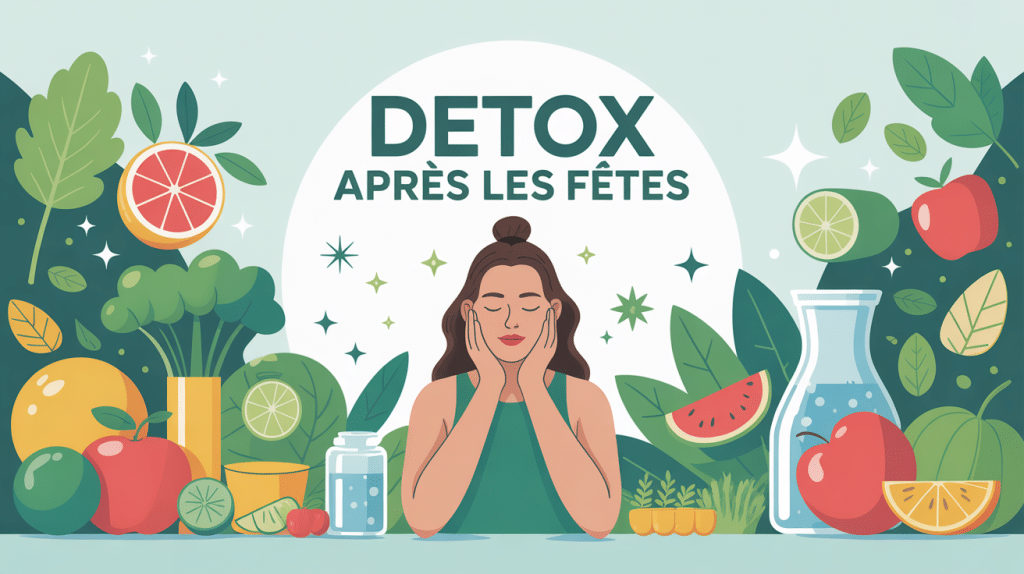 illustration detox apres les fetes centrale fruits legumes et eau