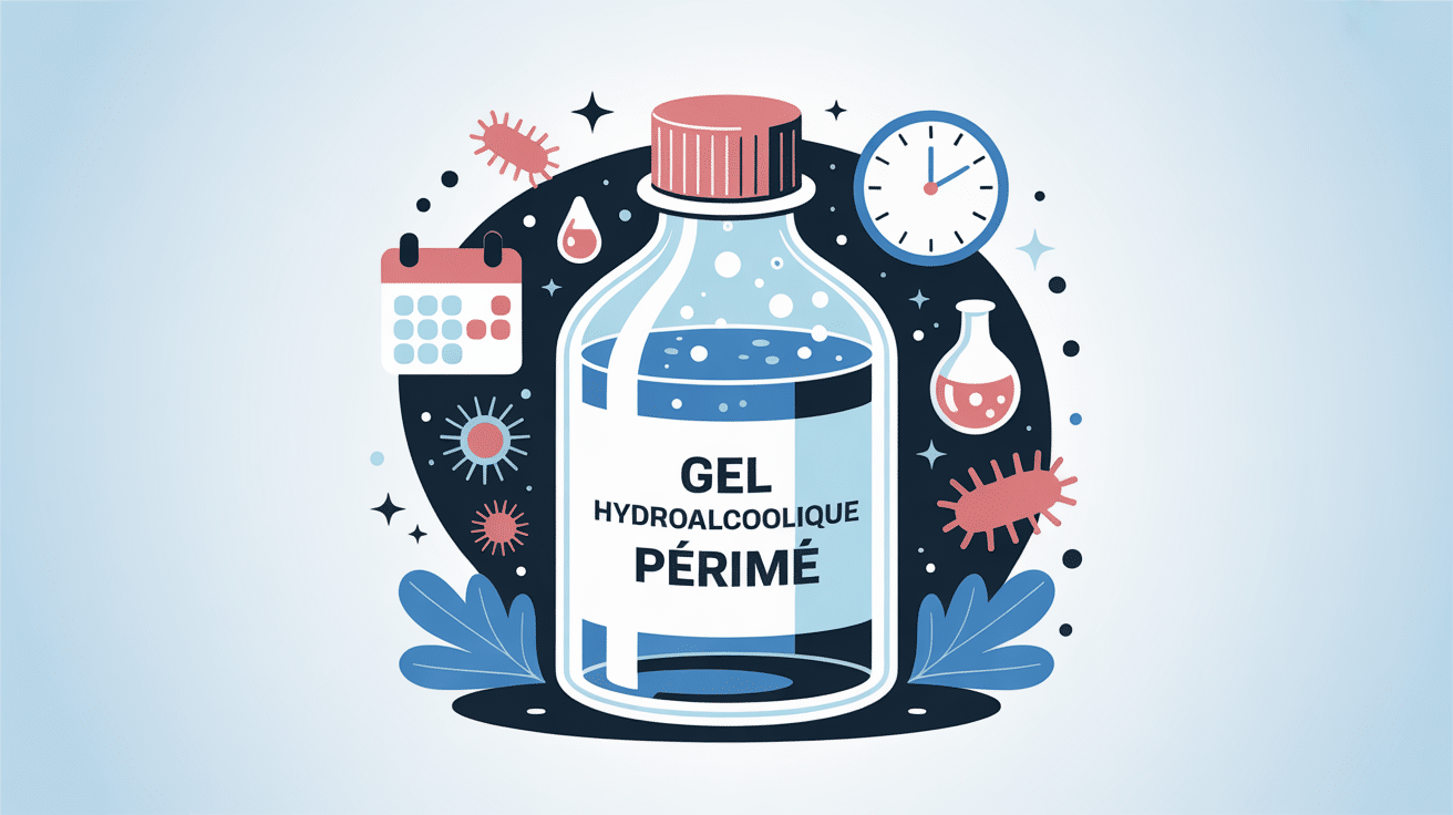 Illustration gel hydroalcoolique périmé risques efficacité