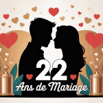 Illustration 22 ans de mariage silhouettes bronze et symboles