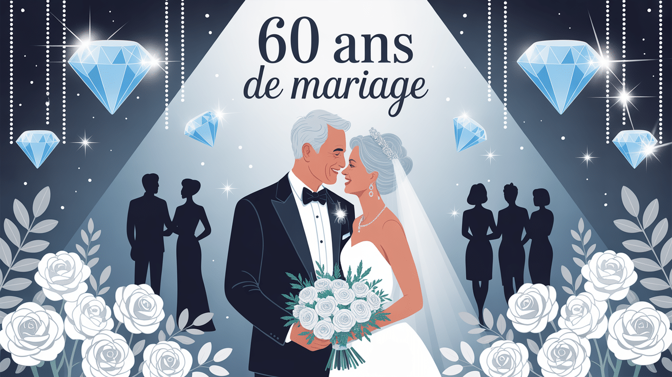 Illustration de 60 ans de mariage noces de diamant chaleureux