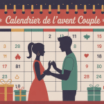 calendrier de l'avent couple, illustration ambiance chaleureuse