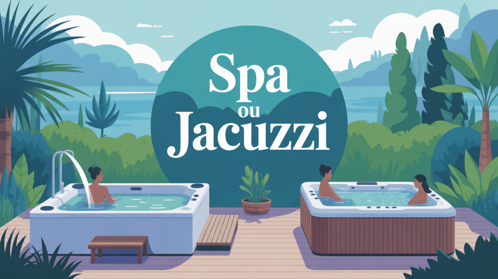 Différence entre spa et jacuzzi, illustration dans un jardin relaxation