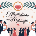felicitation mariage illustration festive avec alliances et fleurs