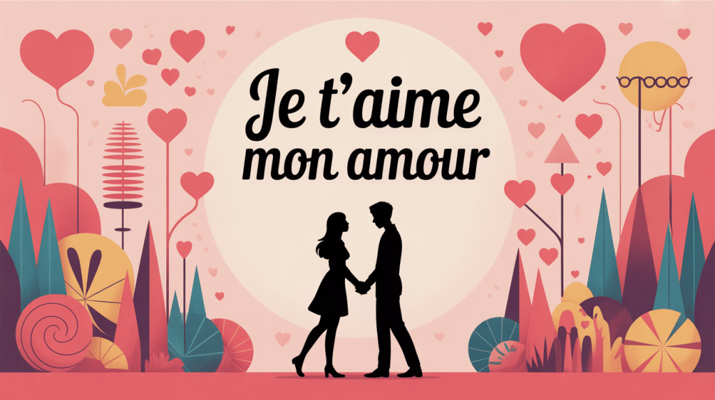 visuel de deux silhouettes se tenant la main, je t'aime mon amour