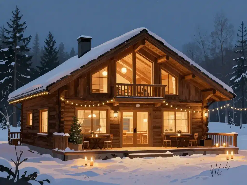 Salle mariage en hiver cosy chalet neige