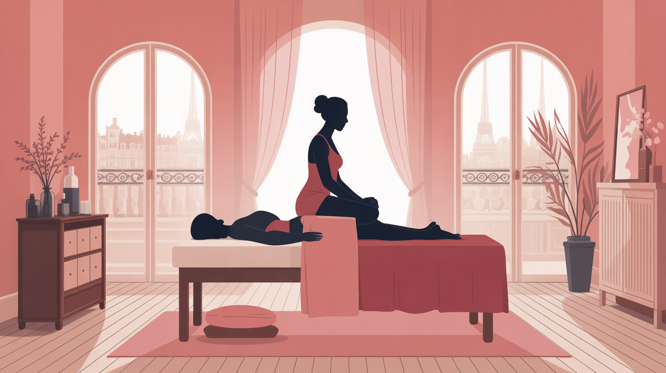 Scène apaisante massage tantrique Paris illustration