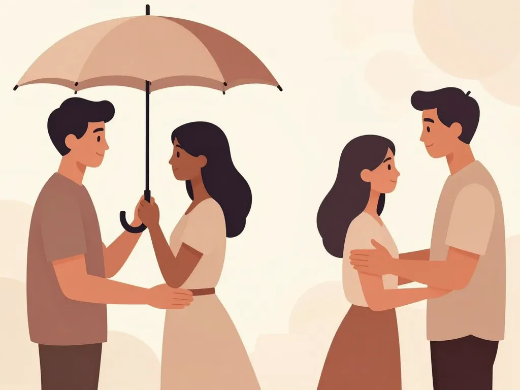 Silhouettes hommes amoureux gestes attentionnés