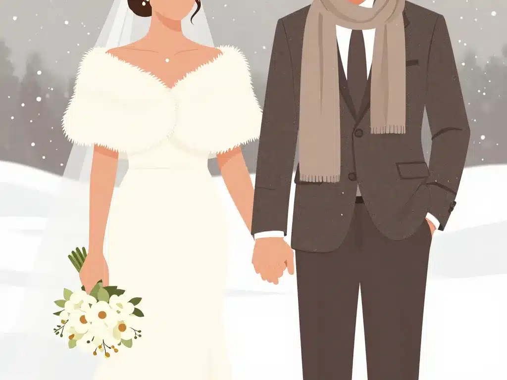 Mariés mariage en hiver tenues accessoires hiver