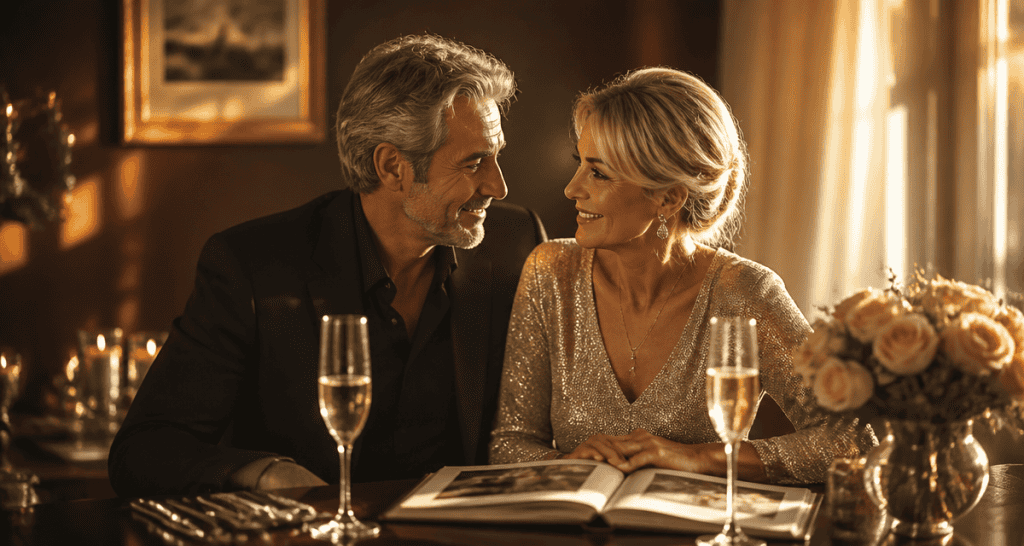 25 ans de mariage noce de argent couple à table