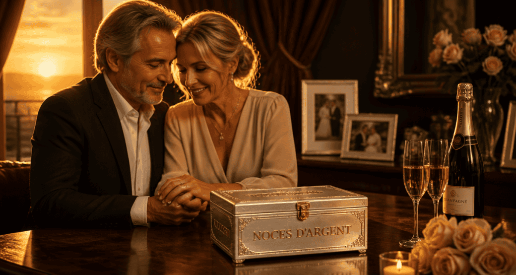 cadeau 25 ans de mariage couple coffret argent