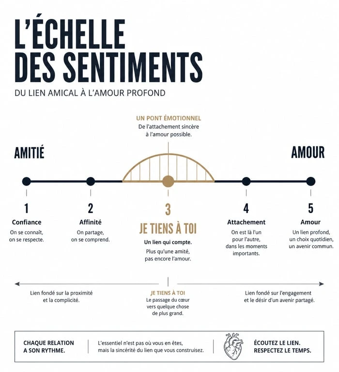 Infographie illustrant la signification et les nuances de l'expression je tiens à toi dans les relations humaines