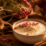 Maca pour les femmes, smoothie et racine sur table