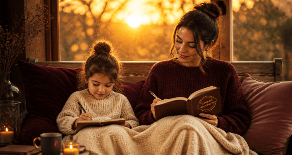 maturité émotionnelle femme enfant banc coucher de soleil