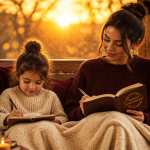 maturité émotionnelle femme enfant banc coucher de soleil