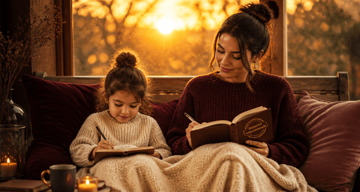 maturité émotionnelle femme enfant banc coucher de soleil