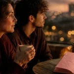 Coup de foudre pour un homme plus jeune, couple sur terrasse au crépuscule