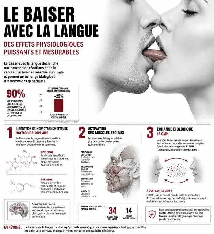 Infographie sur la science et les bienfaits du baiser avec la langue