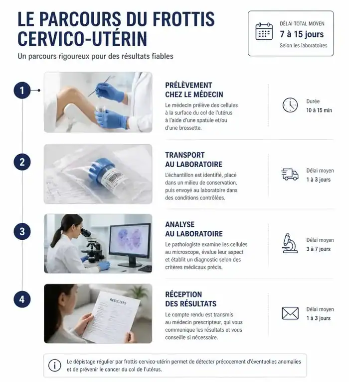Infographie du parcours et délai de réception des résultats d'un frottis cervico-utérin