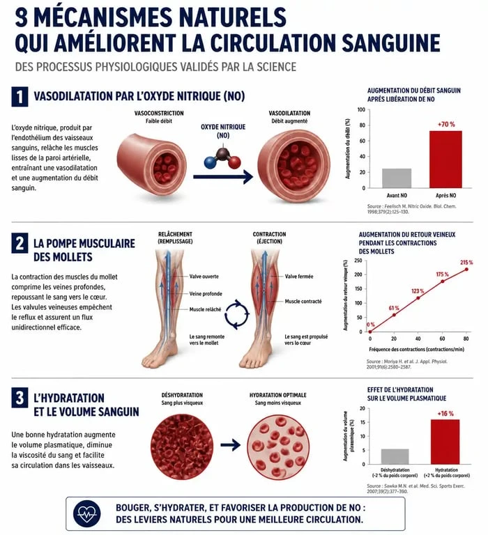 Infographie expliquant comment augmenter le flux sanguin naturellement