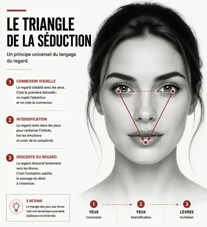 Schéma illustrant le triangle de la séduction, signe d'un regard amoureux.