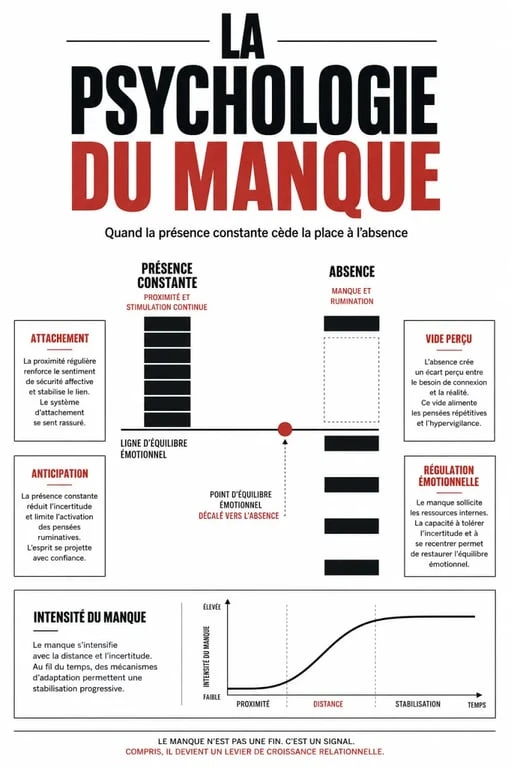 Infographie sur la psychologie du manque pour raviver le désir dans une relation amoureuse.
