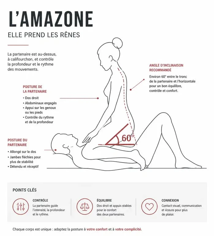 Schéma explicatif de la position de l'Amazone pour comprendre l'inclinaison et la posture