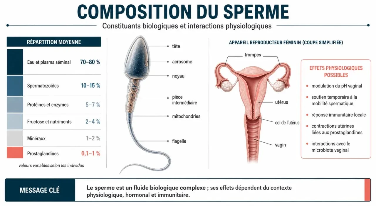 Infographie sur les bienfaits et la composition du sperme pour la santé des femmes
