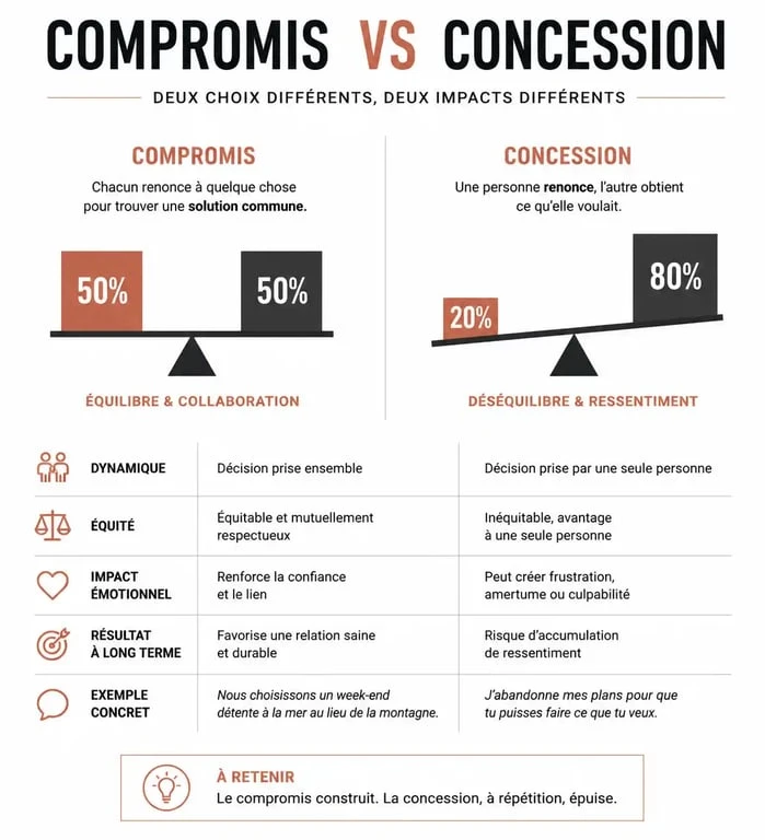 Infographie comparative sur le respect dans le couple : compromis versus concession