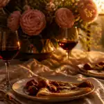 noce de crepe assiettes crêpes bouquet pivoines