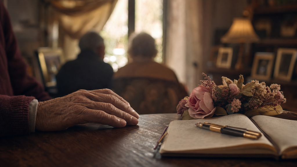 Que veulent les hommes de 70 ans en amour et intimité : main et bouquet dans un salon