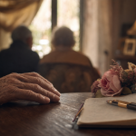 Que veulent les hommes de 70 ans en amour et intimité : main et bouquet dans un salon