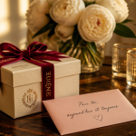 Quoi offrir aux mariés coffret cadeau sur table romantique