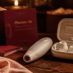 Womanizer test Pleasure Air 14 niveaux : appareil gris perle en intérieur cocooning