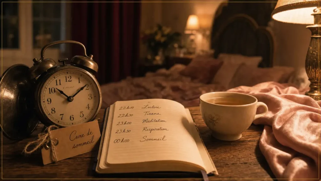 Cure de sommeil : montre réveil, tisane, carnet