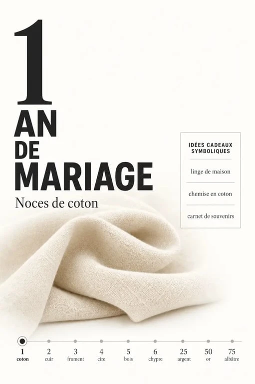 1 an de mariage : illustration des noces de coton et frise des anniversaires de mariage