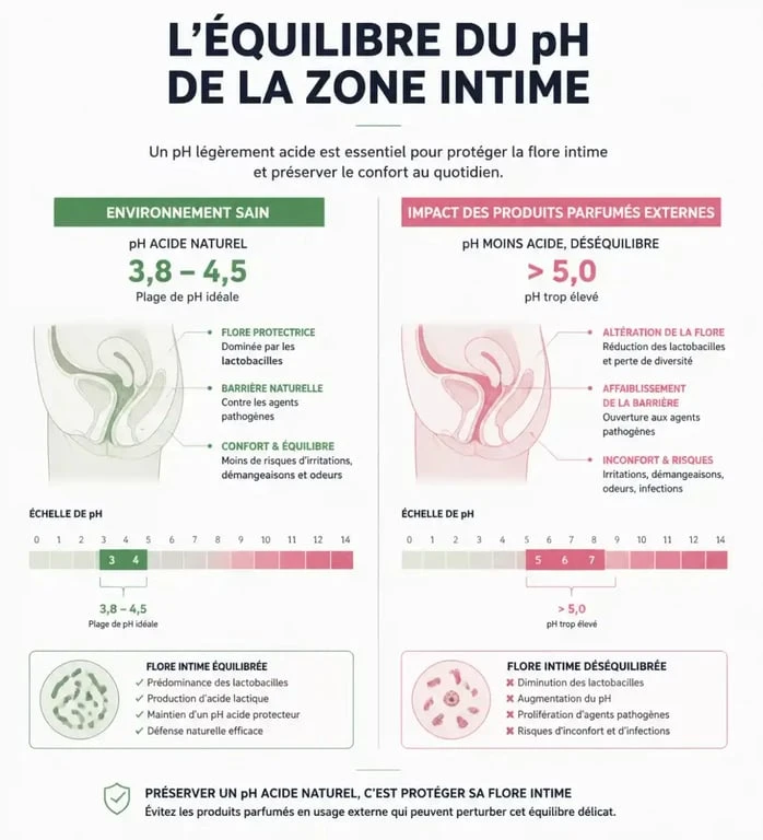 Infographie sur l'équilibre du pH et les risques du musc intime selon l'avis des médecins