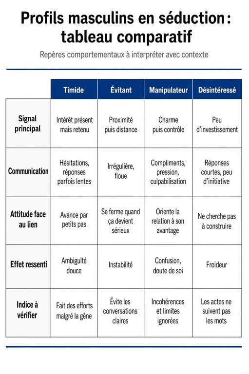 Infographie comparative des profils masculins quand il me séduit puis devient distant