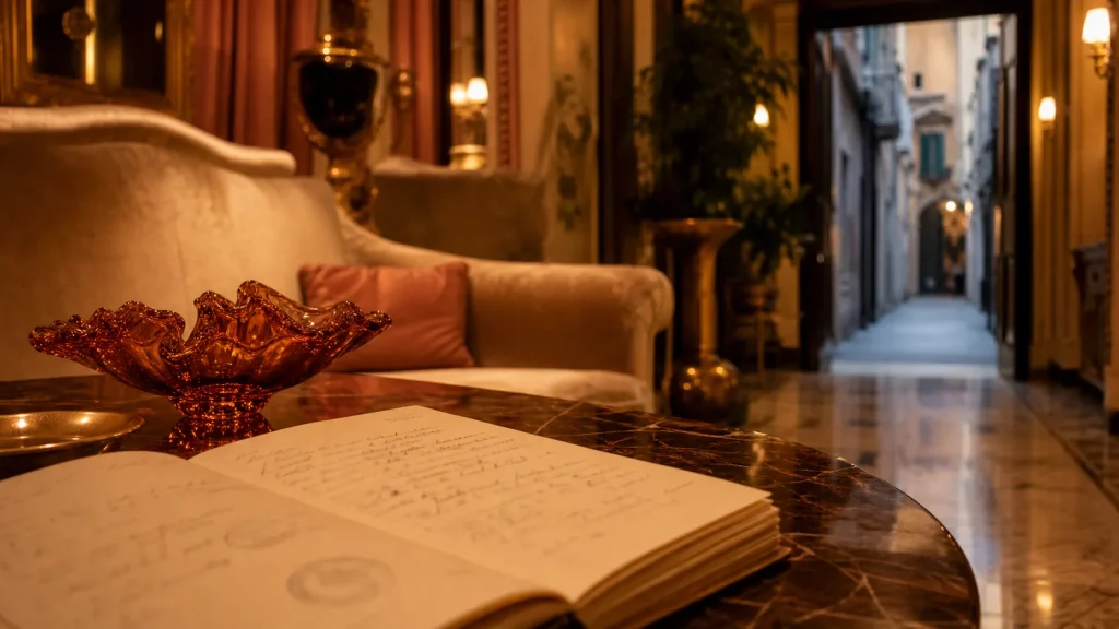 Hotel de luxe Venise : hall élégant, velours et Murano