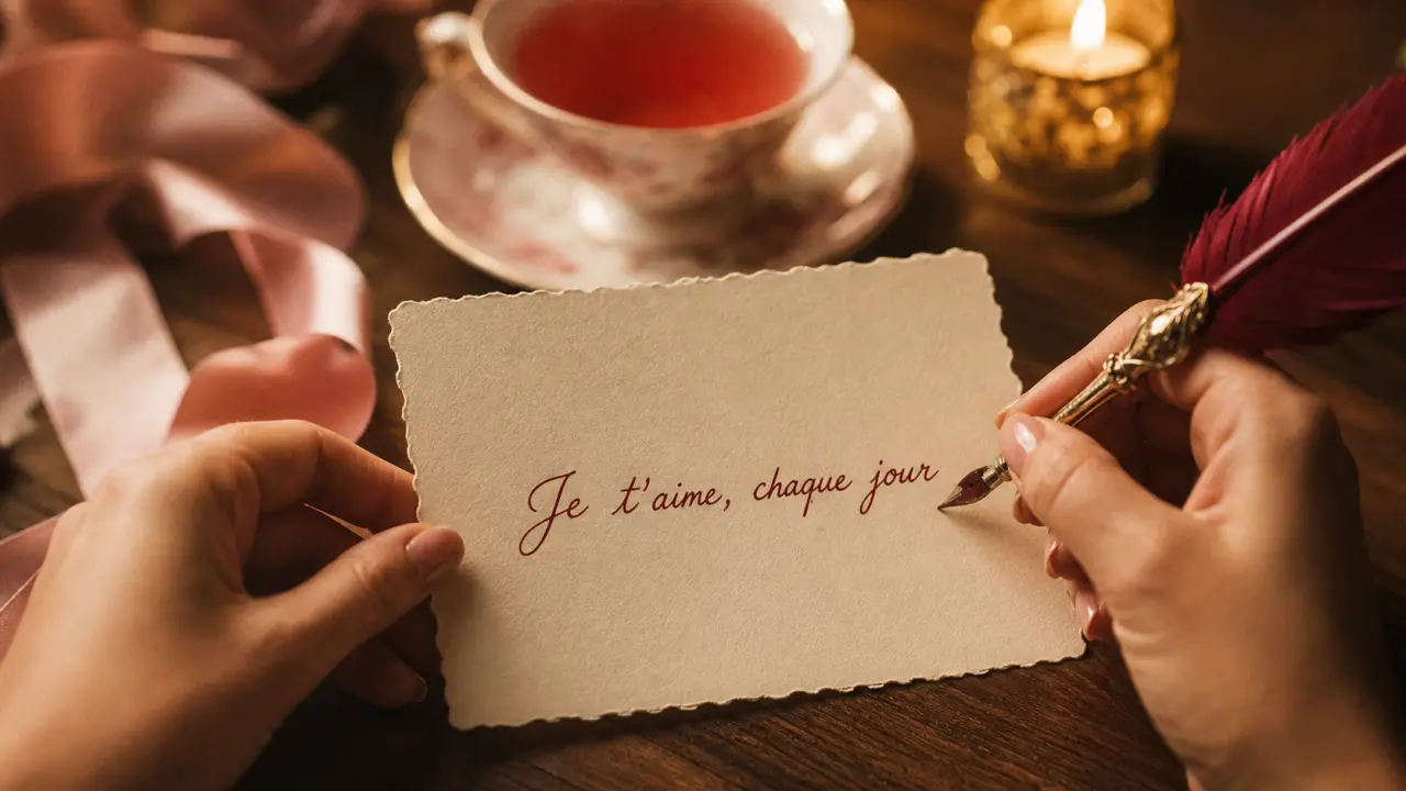 Magnifique phrase amour, carte manuscrite : Je t’aime, chaque jour