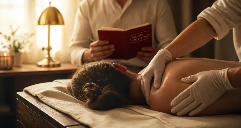 Somato émotionnel : praticien en massage soutenant épaule et nuque