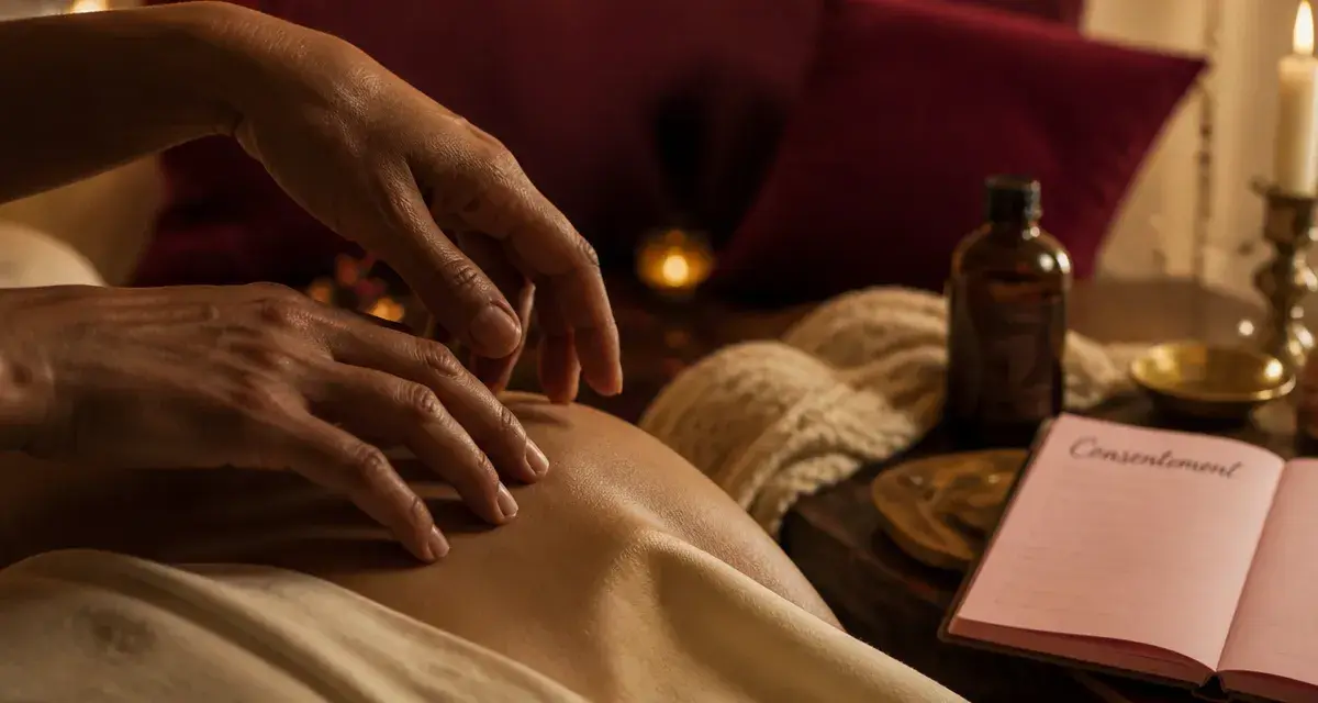 Caresse erotique lenteur sur le dos, consentement