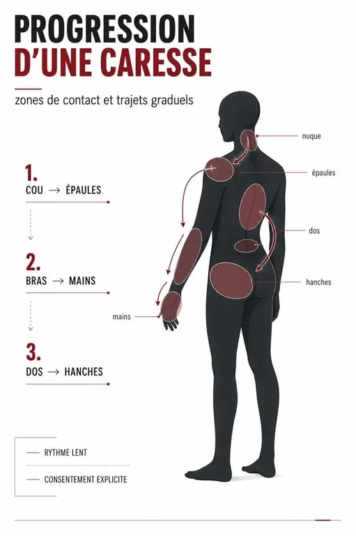 Schéma des zones sensibles pour une caresse erotique sur silhouette neutre