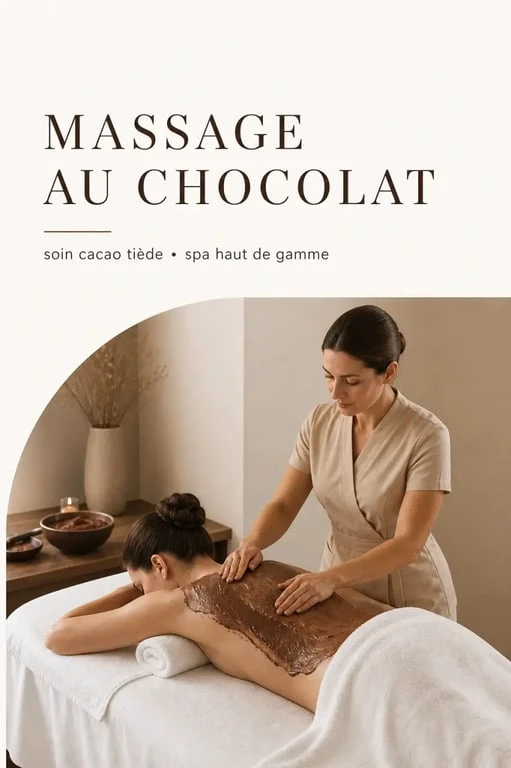 Massage au chocolat en cabine de spa avec application d’une crème au cacao tiède
