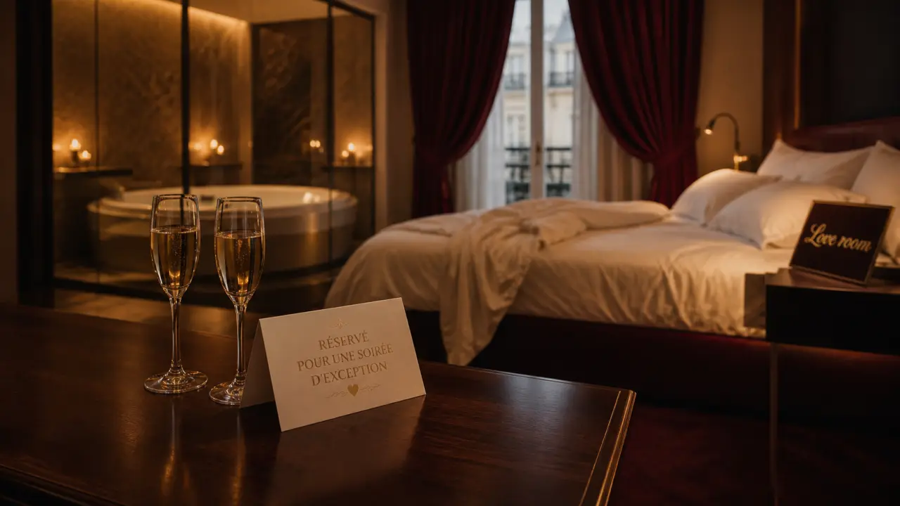 Hotel love Paris : jacuzzi privatif dans une love room romantique